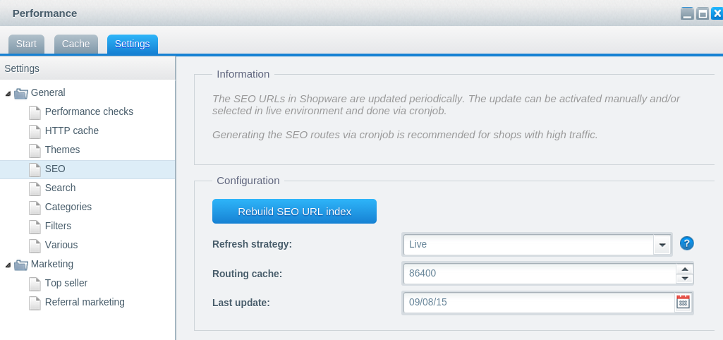 Shopware's seo settings