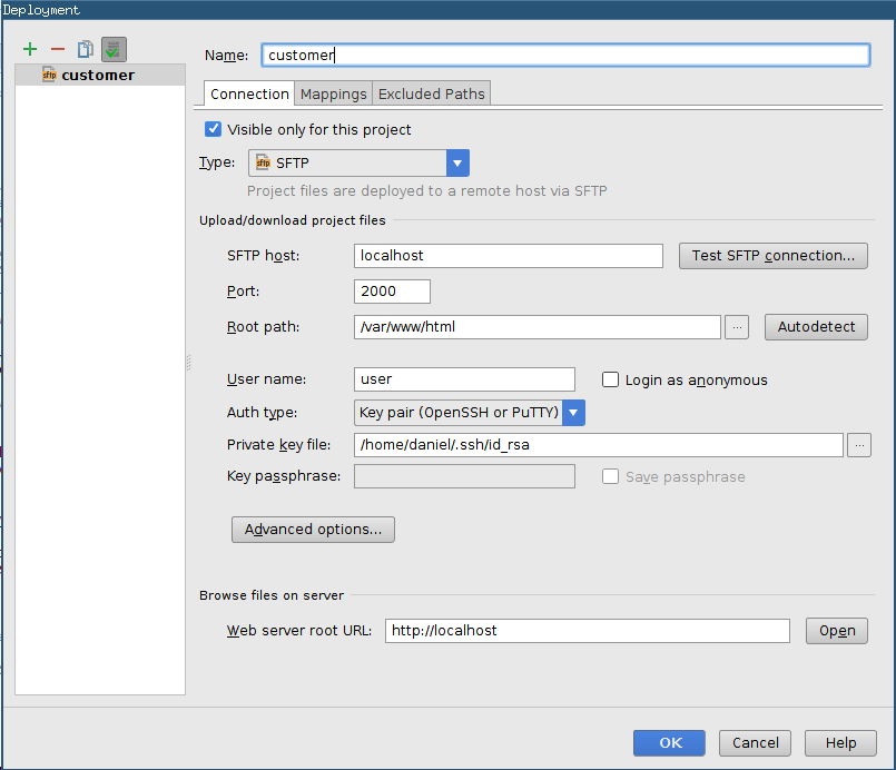 phpstorm ssh configuration