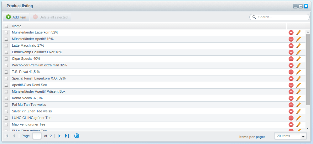 Product listing with one column