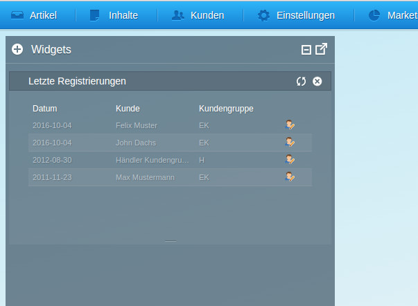 Last Registrations Widget
