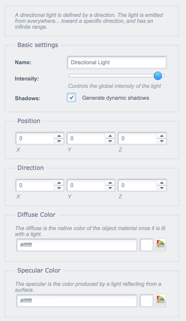 Directional light settings